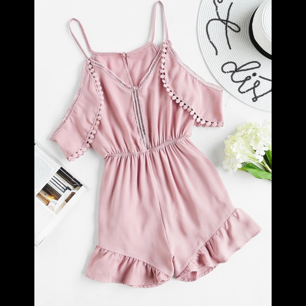 Flirty Shoulder Strap Pink Playsuit/Romper